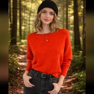 Cashmere Free People Style Salmon Orange Women's Sweater Drop Shoulder Vintage